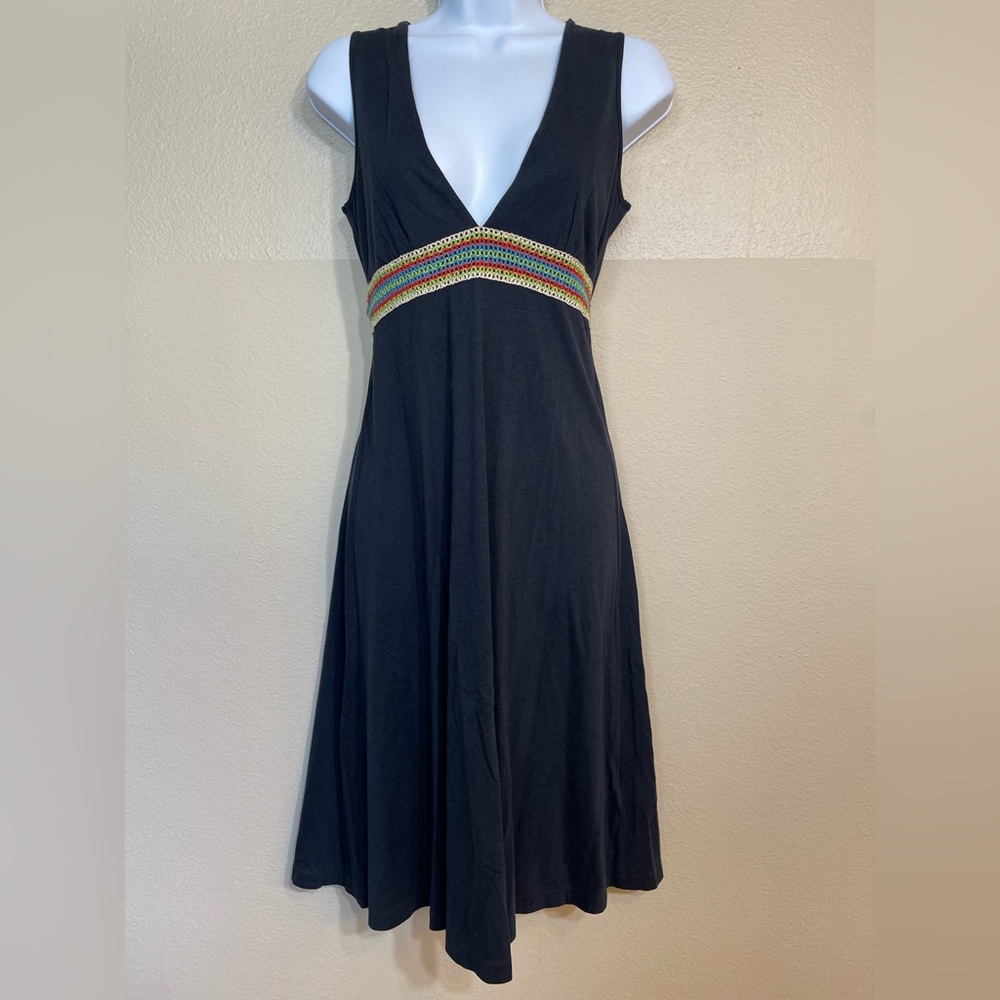 Free People Black open back Dress with Colorful Waistband